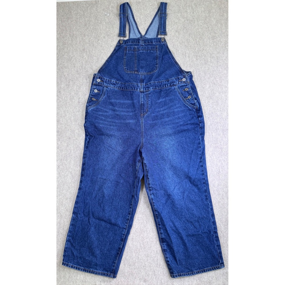 Womens Medium Wash Denim Overalls Wide Leg Blue Jean Cottagecore
